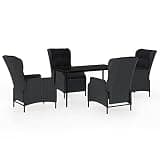 GHVBNMF 5-Piece Garden Dining Set with Adjustable Backrest, Outdoor Rattan Patio Furniture Set for 4, Dark Grey Wicker Table and 4 Chairs with Removable Cushions for Backyard and Terrace