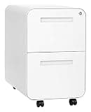 Laura Davidson Furniture Stockpile 2 Drawer Mobile File Cabinet with Lock - Under Desk Metal Filing Cabinet, Legal/Letter File Folders, Wheels and Stationary Feet, Pre-Assembled, White