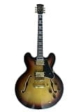 Semi-Hollow Body Electric Guitar, Sunburst with F-Holes & Dual Humbuckers, Full Size 6-String for Jazz Blues Rock (Guitarra Eléctrica)