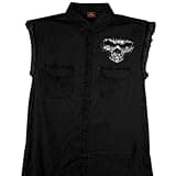 Milwaukee Leather Mens 'Shredder Skull' Black Sleeveless Denim Shirt-MPMH115033-BLACK-4X