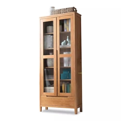 USZWBY Book Shelf Bookcase Storage Display Bookshelf All Solid Wood Bookcase Nordic Oak Glass Door Bookcase Bookshelf Storage Cabinet Display Cabinet Nordic (A)