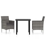 TUERYAFEK 3 Piece Patio Dining Set with Cushions, Gray and Black Outdoor Dining Set with Powder-Coated Steel Frame and Glass Tabletop