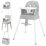 4 in 1 Portable Baby Highchair Convertible High Chair for 6-36 Months Babies and Toddlers, Foldable Carry Small Box, High Chair, Infant Booster Seat, Dining Chair, Easy to Carry and Store (Grey)
