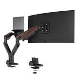 FlexiSpot Laptop Mount, Dual Monitor Arm with Laptop Tray, Fits Up to 49 Inch Monitor and 17.3 Inch Notebook, Full Adjustable Gas Spring Holds up to 44lbs per Arm for Office & Home, Wood Grain
