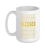 Purple and Golds Blessed-gold & Purple Color Graphic Ceramic Mug, White, 15oz