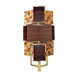 interoknack Rotating Wood Bookshelf, Geometric Display Cabinet with Gold Metal Base, Modern Luxury Open Storage Shelf for Living Room, Home Office, Bedroom, Lounge, Entryway