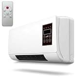 Wall Mounted Air Conditioner Fan with PTC Heater, Ductless Wall AC Unit No Window, Natural Wind & Warm Air Combo, Remote Control, Quiet Space Heater for Bedroom, Bathroom, Garage, RV, 110V(White)