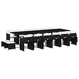 Kaorsrow 17 Piece Garden Dining Set with Cushions, Black Poly Rattan Outdoor Furniture for Patio and Backyard, Includes Large Tempered Glass Table, 12 Chairs and 4 Stools