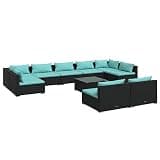 WDSAYREH 10 Piece Patio Lounge Set with Cushions, Black Poly Rattan Modular Outdoor Furniture Set with Powder Coated Steel Frame and Removable Pillows