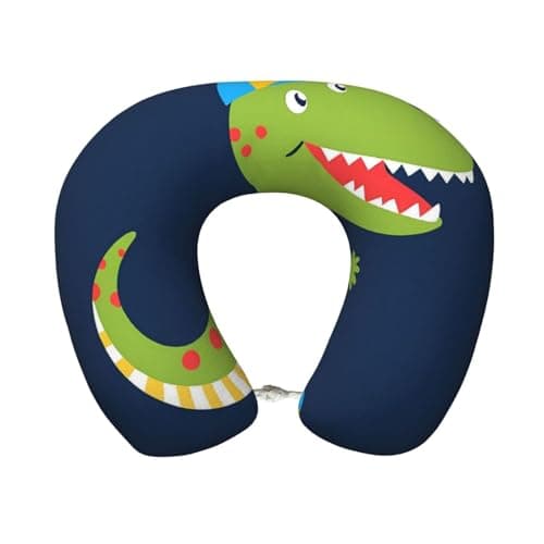 Fuzquwu Dino Playing Roller Skate Printed U-Shaped Travel Neck Pillow, Memory Foam Pillow for Airplane, Train and Car Travel