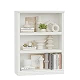 blini 3-Shelf Bookcase White Wooden Bookshelves 33in Wide Floor Standing Display Storage Book Shelves Tall Bookcase for Home Office, Living Room, Bedroom