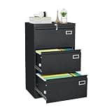 Beuiosda Lateral File Cabinet with Lock, 2 Drawers Metal Filing Cabinet for Home Office/Legal/Letter/A4, Storage Locker Horizontal File Cabinet for Home Office,School,Garage (3 Drawers, Black)