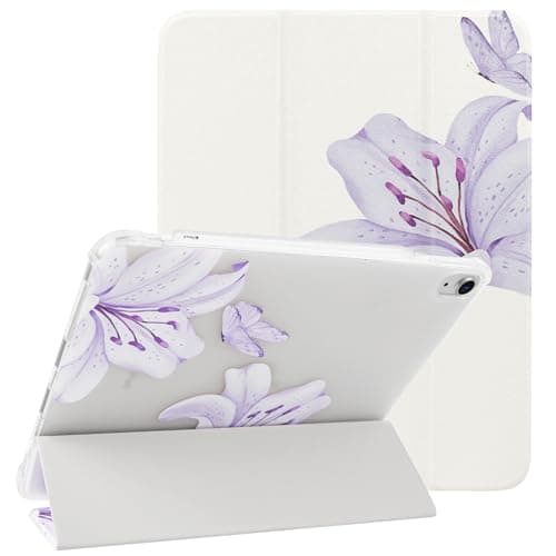 Lovmooful Compatible for iPad 11th 11-Inch A16 (2025),iPad 10 (10.9-Inch,2022 Model,10th Generation) Case with Pencil Holder Cute Lily Flower Butterfly Soft TPU Trifold Stand Protective-Purple