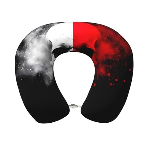 Pioyoku Red and White Screaming Demon Skull Print Memory Foam Travel Neck Pillow, U-Shaped Portable Neck Support Pillow for Airplane Office and Car