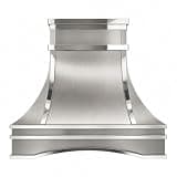 CHETTO C Brushed Stainless Steel Range Hood with Vent Hood Insert 4-Speed Settings Baffle Filter LED Lights Polished Straps 54"W x 24"D x 51"H Wall Mount
