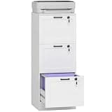 HOMCOM Vertical File Cabinet with 3 Drawers, Lockable Filing Cabinet for Home Office, Printer Stand with Hanging Bar for A4 and Letter Size Files, White Wood Effect