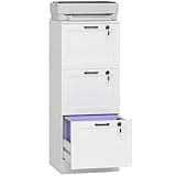 HOMCOM Vertical File Cabinet with 3 Drawers, Lockable Filing Cabinet for Home Office, Printer Stand with Hanging Bar for A4 and Letter Size Files, White Wood Effect