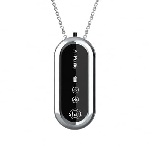 Wearable Personal Air Purifier Necklace, Rechargeable Portable Negative Ion Pendant Air Freshener with One-Button Start, Compact Mini Air Cleaner for Office, Commute, Travel and Daily Use, Silver