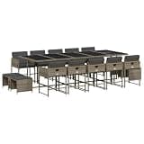 mtlskopl 15-Piece Patio Dining Set, Gray PE Rattan Outdoor Dining Furniture with Black Tempered Glass Table, 10 Cushioned Chairs and 4 Stools, Space-Saving Cube Set for Backyard, Garden, Deck