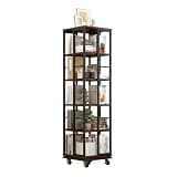GUIXIANKE 5 Tiers Rotating Bookshelf Corner Bookcase, 360 Display Wood Spinning Bookshelves, Floor Standing Bookcase Narrow Shelf