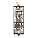 GUIXIANKE 5 Tiers Rotating Bookshelf Corner Bookcase, 360 Display Wood Spinning Bookshelves, Floor Standing Bookcase Narrow Shelf