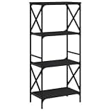 GKHPYURE 4-Tier Black Bookcase 23.2x13.8x52 Inches, Engineered Wood Bookshelf with Metal Frame, Adjustable Feet for Stability, Ample Storage for Books and Decor