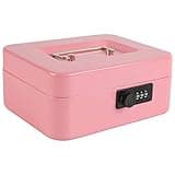 xydled Steel Cash Box Safe with Combination Lock,Money Safe Box with Removable Coin Tray,Medium,7.87"x 6.30"x 3.54",Pink