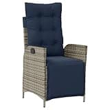 KPOUTRFG Powder Coated Steel Reclining Garden Chair with Navy Blue Removable Cushions, Adjustable Backrest for Patio, Balcony, and Outdoor Lounging