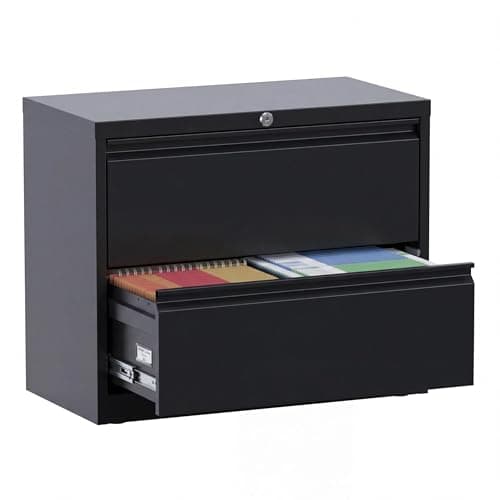 EliteEdge 15.7" Metal Lateral File Cabinet with 2 Drawers and Lock, Office Storage Cabinet for Letter Legal A4 Files with Full Extension Drawers, Black