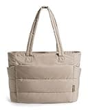 BAGSMART Tote Bag for Women, Lightweight Puffy Tote Bag with Compartments Shoulder Bag Handbag for Travel, Work, Gym (c-Standard Size-Grayish Brown, Standard Size)
