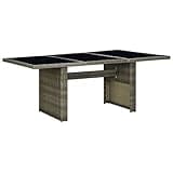 KLGBNCVE Brown Poly Rattan Patio Dining Table with Tempered Glass Top and Powder-Coated Steel Frame