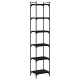 KPOTUERTU 6-Tier Bookcase Black 15.7x11.8x74 Inches Engineered Wood with Metal Frame and Adjustable Feet for Home Office Storage