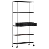 KMUNGDWG Industrial 4 Shelf Book Cabinet with Drawer, Rough Mango Wood and Iron Bookcase, 31.5"x13.8"x70.9" Industrial Bookshelf for Living Room