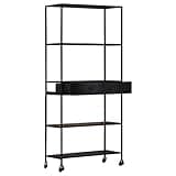 KGHFDVB Industrial Style Book Cabinet 31.5x13.8x70.9 Inches, Rough Mango Wood & Iron 4 Shelf Bookcase with 1 Drawer