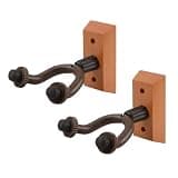 NUALLY 2-Pack Guitar Wall Hangers with Wood Base, Rubber-Coated Hooks for Acoustic, Electric Guitars, Ukuleles and Bass