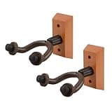 NUALLY 2-Pack Guitar Wall Hangers with Wood Base, Rubber-Coated Hooks for Acoustic, Electric Guitars, Ukuleles and Bass