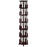 XEVALDRIC Bamboo Rotating Bookshelf on Wheels 6 Tier Round Revolving Bookcase 360 Spinning Book Shelf Tower Narrow Rolling Bookshelves for Small Space Corner Bedroom Office