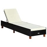 KLGBNCVE Outdoor Sunbed with Adjustable Backrest and Cushion, PE Rattan Recliner with Powder-Coated Steel Frame and Acacia Wood Legs for Comfortable Seating