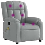 UERNGFTKM Manual Reclining Chair with 6 Massage Points, 135 Degree Recline, Light Gray Fabric, Side Pocket, Wood and Metal Frame