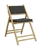 DXKDUSOKJ Solid Bamboo 4 Piece Folding Patio Bistro Chairs with Dark Gray Cushions, Foldable Outdoor Seating for Dining and Relaxation
