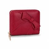 OLREDI Small Wallet for Women, Cute Bow Zip Around Wallet with Card Slots, Compact Bifold Wallet, Pink Mini Wallet, Credit Card Holder for Women Red