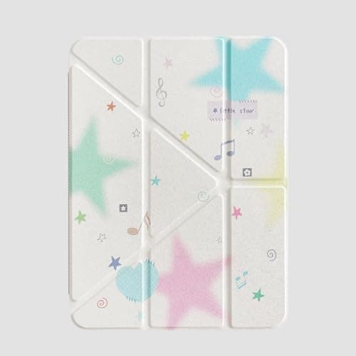Tri-Fold Adjustable Kickstand Folio Case with Stylus Holder for Apple Stars Music Musical Note Love Heart White Fresh Pretty Cute Lovely Kids Girls Women (for iPad Pro 1st Generation 2018 11 Inch)