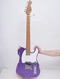 Metallic Purple Big Sparkle Rhxflame Road Worn Electric Guitar, Alder Body, Roasted Canada Maple Neck & Fingerboard, Rounded End Frets, Tremolo Bridge, Vintage Tuners