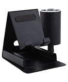 ZAHEPA Phone Stand for Desk with Pen Holder & Visiting Card Slot, 3-in-1 Multipurpose Metal Cell Phone Holder for Desk, Universal Tabletop Stand for All Smartphones, Tablet, iPad, Kindle – Matte Black