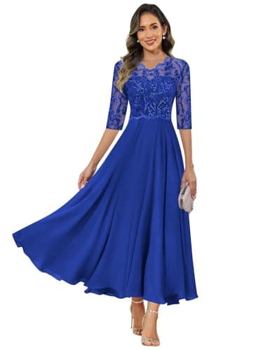 TXDBB Royal Blue Mother of the Groom Dresses for Women Lace Applique Tea Length Plus Size Mother's Dress 22W