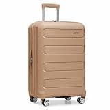 Traveler's Choice Pagosa Hardshell Expandable Luggage with Spinner Wheels, Latte Beige, 27-Inch Medium