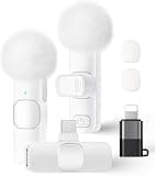 PowerDeWise Microphone for iPhone, White 2 Pack Wireless Lavalier Mini Mic for iPhone & Android, Plug & Play USB-C/Lightning Clip-On Mic with Noise Cancellation for TikTok YouTube Podcast Vlog