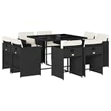 Makastle 9 Piece Patio Dining Set, Black, 43.3" x 41.7" x 28.7", Assembly Required