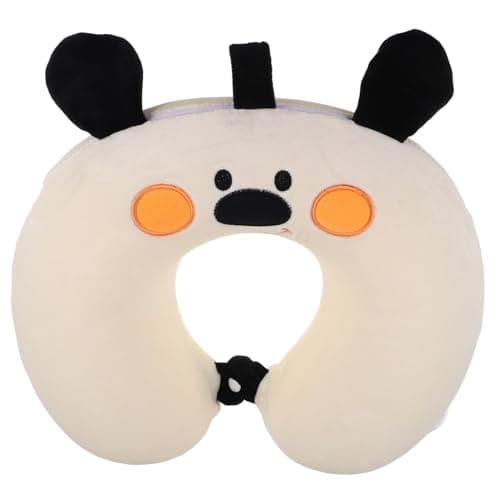 HYTROVE Travel Neck Pillow U-Shaped Memory Foam Soft Plush Headrest for Car Airplane Use Girl Boy Support White Dog Design