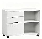 Lateral File Cabinet with 3 Drawers, Rolling Filing Cabinet with Wheels, Wood Mobile File Cabinet with Adjustable Shelf, Printer Stand Under Desk File Organizer for Home Office, Ivory White